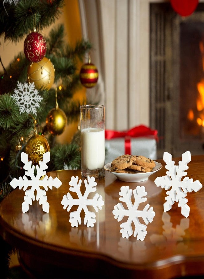 Leetous Wooden Snowflake Decorations for Table 4 PCS, Winter Wonderland Decor for Home Indoor Tiered Tray, Christmas Sign for Mantel Office Fireplace Bedroom, Holiday White Centerpiece for Kitchen House Desk - Image 3